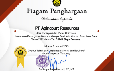 Award for Active Participation and Role in Handling the Cianjur West Java Earthquake Disaster in 2022 in the ESDM Disaster Preparedness Team from the Director of Technical and Environmental Minerals and Coal