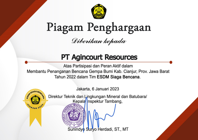 Award for Active Participation and Role in Handling the Cianjur