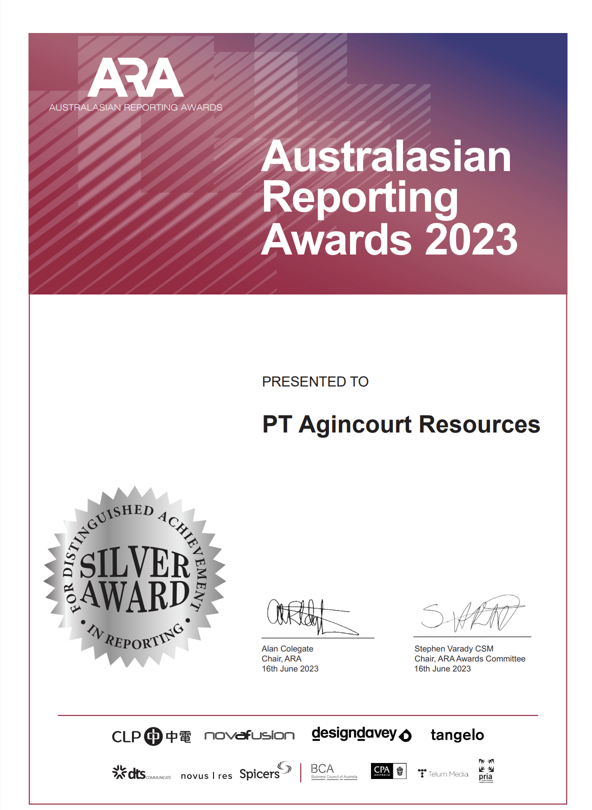 Australasian Reporting Awards (ARA) 2023